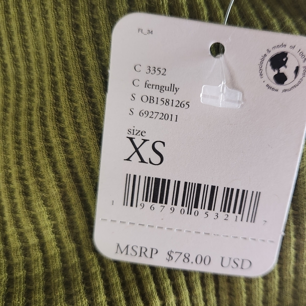 Free People NWT Santa Clara Thermal In Ferngully Green Size XSmall - Picture 7 of 14